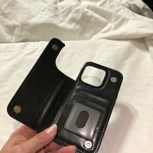 Black Leather Phone Wallet Case